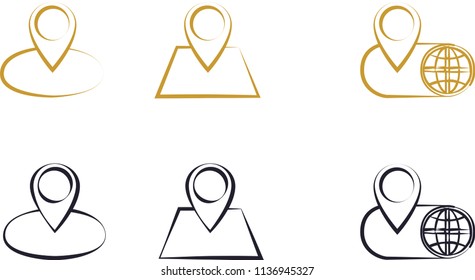 Set of vector icons, collection of modern symbols, filled icon. Signs and logo. The set includes icons in the form of a map, globe and geolocation 