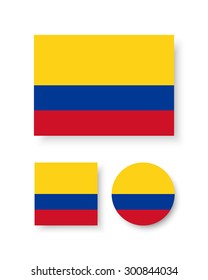 Set of vector icons with Colombia flag