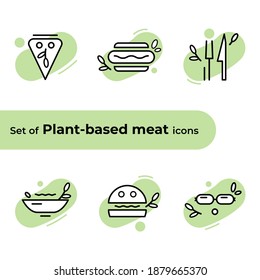 Set of Vector icons. Concept of plant based meat. With concern for the planet and love for animals.