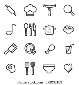 set of vector icons of cooking, food, healthy food on a light background.
