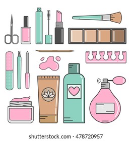 Set of vector icons cosmetics and manicure. Line style icons. Cosmetics icons. Manicure icons.