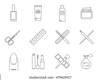 Set of vector icons cosmetics and manicure. Line style icons. Cosmetics icons. Manicure icons.