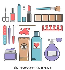 Set of vector icons cosmetics and manicure. Line style icons.