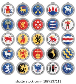 Set of vector icons. Counties of Sweden flags.   