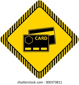 Set of vector icons with credit cards, with text on green ribbon