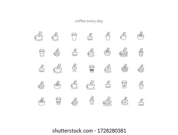 Set of vector icons with cups of coffee and tea. Pictures for cafes, restaurants, print and web.