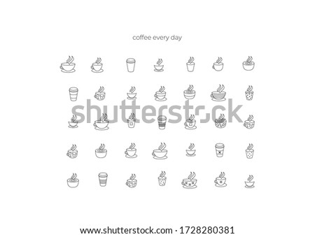 Set of vector icons with cups of coffee and tea. Pictures for cafes, restaurants, print and web.