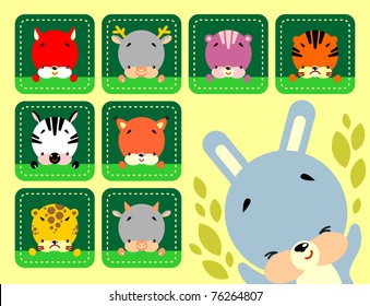 Set of vector icons cute various animals