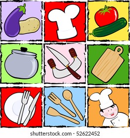 Set of vector icons dedicated to food and cooking