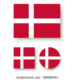 Set of vector icons with Denmark flag