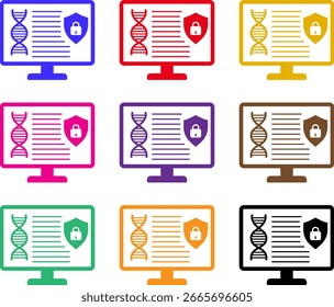 Conjunto de ícones vetoriais que representam a segurança dos dados genéticos nos monitores de computador. Conjunto de ícones de bloqueio de Dados Genéticos
