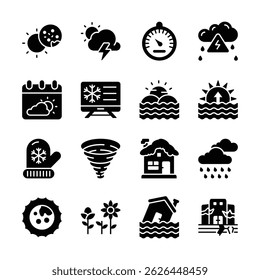 Conjunto de iconos vectoriales representa diversas condiciones de Clima y desastres naturales