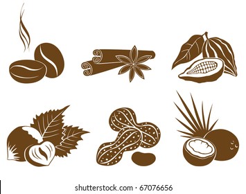 Set of vector icons of dessert ingredients brown