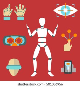 Set of vector icons of devices for virtual reality - vector icons.