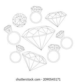 set of vector icons with diamonds and rings with precious stones