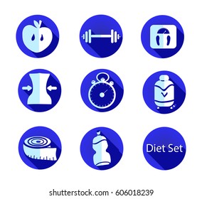 Set of vector icons of diet, sports, healthy lifestyle