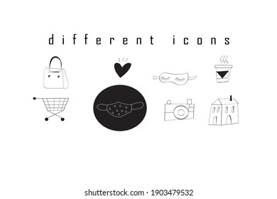 A set of vector icons of different elements isolated on a white background. Icon design for website design and social networks