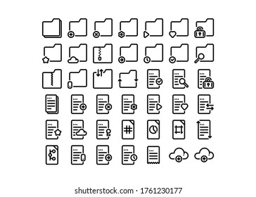 The set of vector icons of documents and folders in the line style