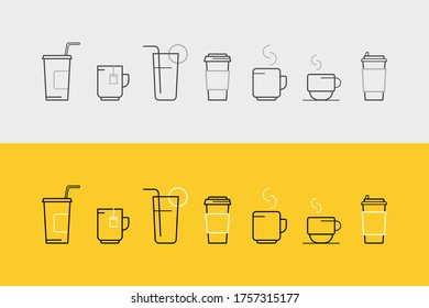 set of vector icons with drinks and glasses
