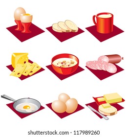 set of vector icons of eating breakfast