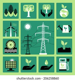 Set of vector icons of ecology and energy