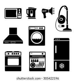 set vector icons of electric household and home appliances