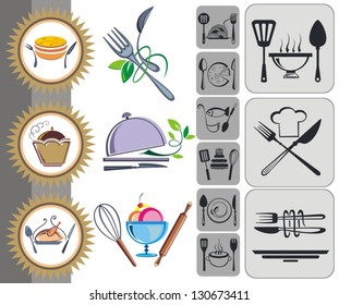 Set of vector icons and elements for food