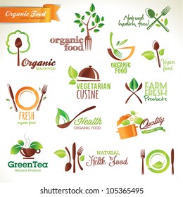 Set of vector icons and elements for organic food