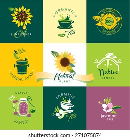 Set of vector icons and elements for organic food