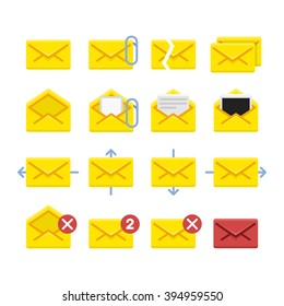 Set of vector icons e-mail. Yellow icons mail letter, e-mail in a flat style for use in your design layouts and web applications.