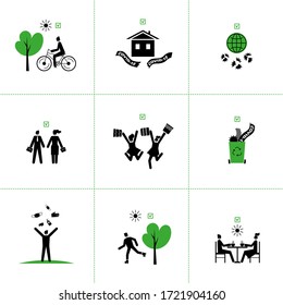 Set of vector icons of end of quarantine, virus epidemic,coronavirus. Victory over Covid-19.Epidemic reduction graphs, permitting signs, freedom of movement on the street. For infographics, websites.