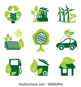 set of vector icons of environment protection and renewable sources of power