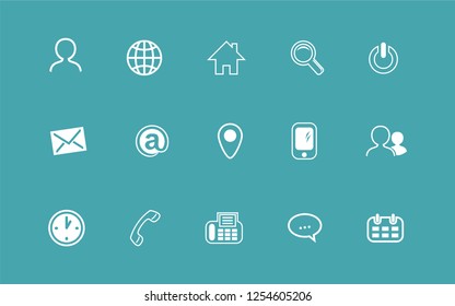 A set of vector icons for execution of contact information. Symbols contact person, fax, phone, message, globe, letter, calendar, address, hours and other