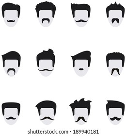 Set vector icons face with mustaches. All templates are on separate layers for easy use.