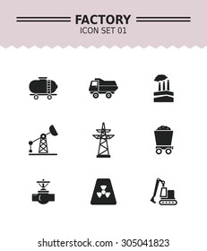 Set of vector icons with factory and industry concepts, isolated on white