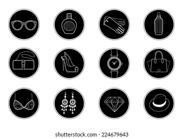 Set of vector icons - Fashion illustrations of trendy clothing for woman