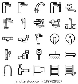 set of vector icons of faucets and bathroom equipment