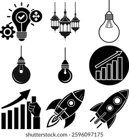 Set of vector icons featuring lamps and holiday-themed symbols