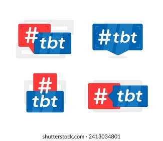 Conjunto de iconos vectoriales con la etiqueta tbt, que representa la popular tendencia del jueves retroceso en plataformas de medios sociales, adecuados para contenido digital y posts nostálgicos