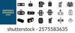 Set of vector icons featuring various Bluetooth speaker styles. Perfect for tech, audio, and design projects.