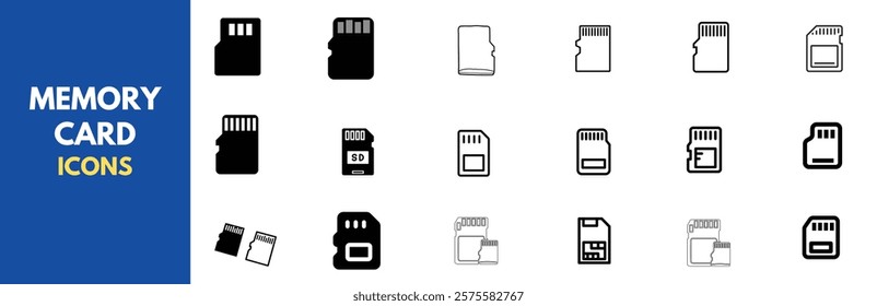 Set of vector icons featuring various SD card types. Perfect for tech, design, and web projects.