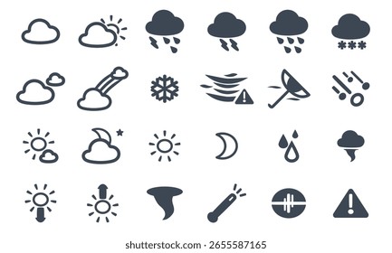Un conjunto de iconos vectoriales con conceptos de Clima y pronóstico.