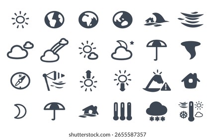 Un conjunto de iconos vectoriales con conceptos de Clima y pronóstico.