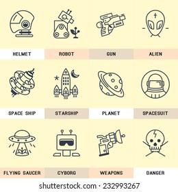 Set of vector icons of fiction into flat style.