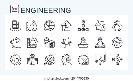A set of vector icons from the field of construction, industry and mechanical engineering. Isolated.