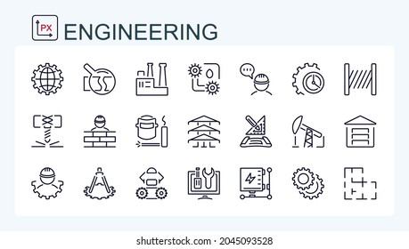 A set of vector icons from the field of construction, industry and mechanical engineering. Isolated.