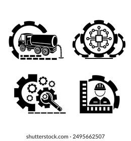 Eine Reihe von Vektorsymbolen aus dem Bereich Bau, Industrie und Maschinenbau. Einzeln.	

