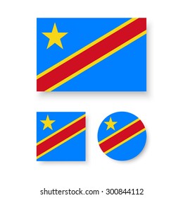 Set of vector icons with flag of the Democratic Republic of the Congo