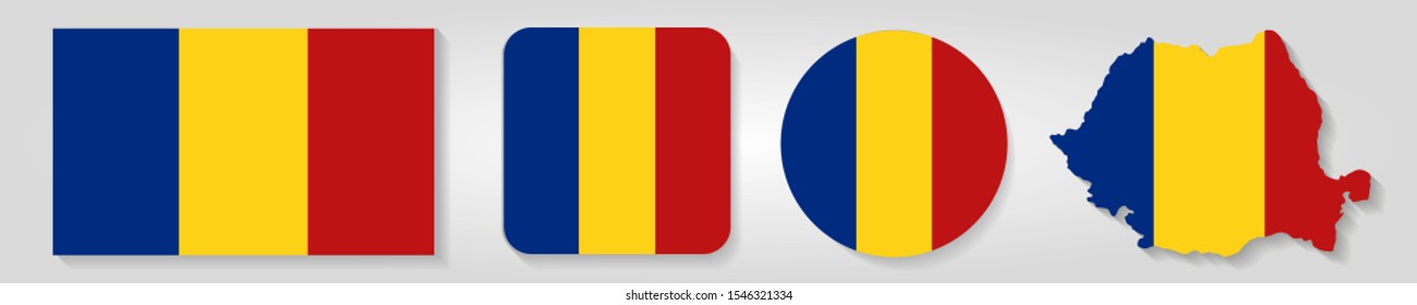 Set of vector icons with flag and map of Romania
