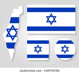 Set of vector icons with flag and map of Israel
